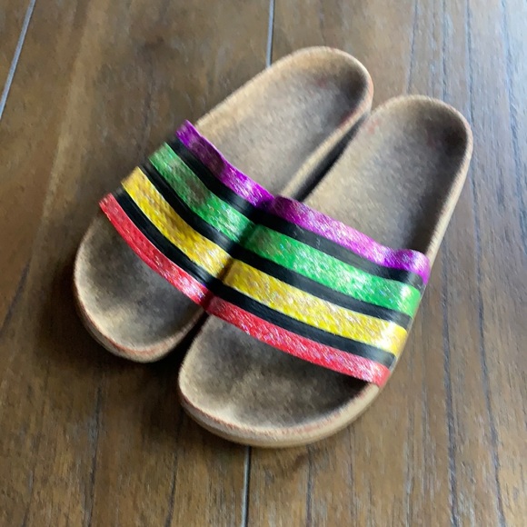 Adidas Leather Handpainted Custom “Pride Slides”
